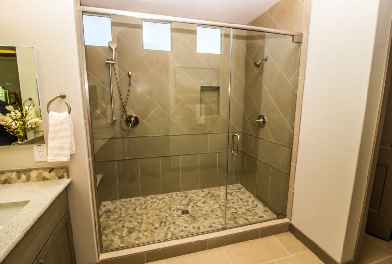 Glass Enclosed Shower with Built-in Shelves
